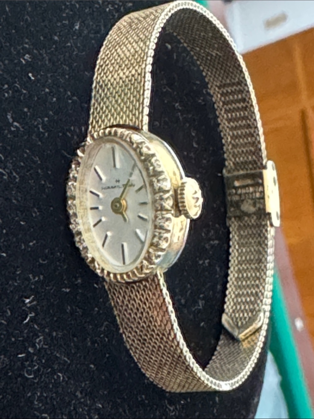 Hamilton Ladies vtg 10k Gold Mesh Bracelet Watch No. 876879 NOT working. (Mlb)